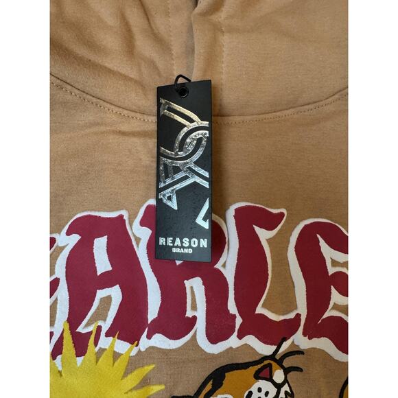 Reason Hoodie Mens Large Khaki Fearless Tiger Graphic Pullover Sweatshirt F3-54 - Picture 5 of 10
